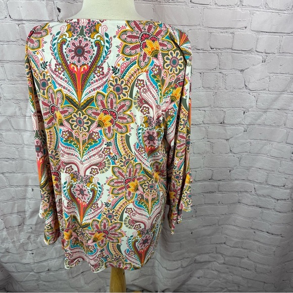 allison daley Colorful Paisley peasant Top boho western business casual sz L - Picture 4 of 9